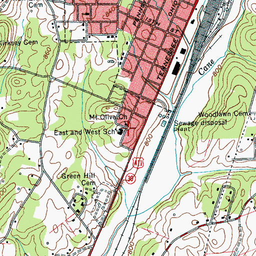 Topographic Map of East and West School, TN