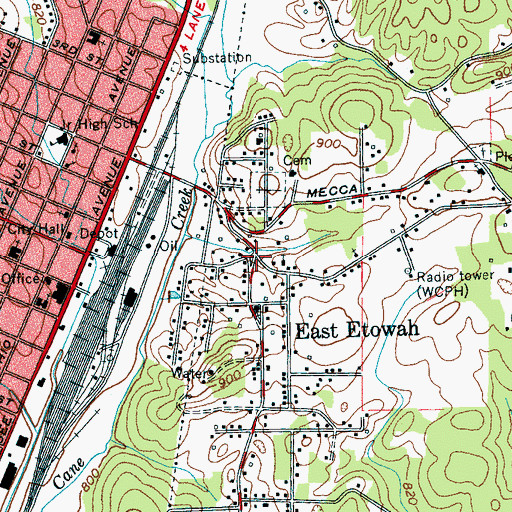 Topographic Map of East Etowah, TN