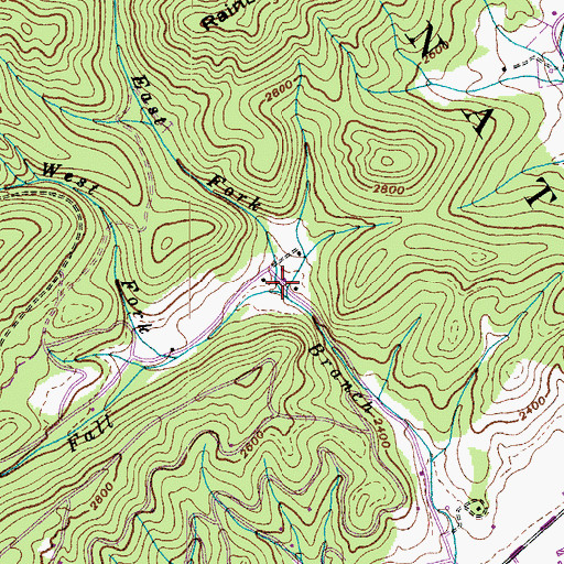 Topographic Map of East Fork Fall Branch, TN