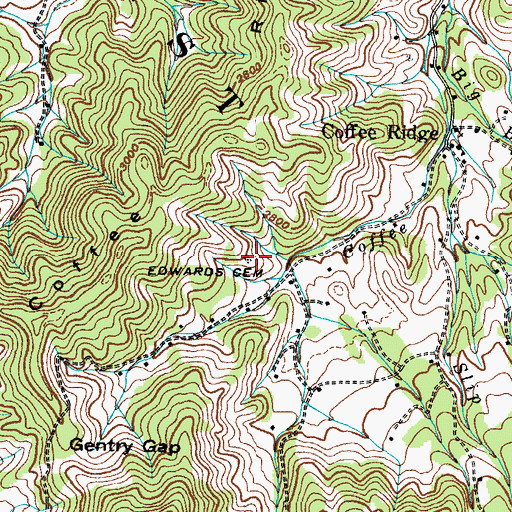 Topographic Map of Edwards Cemetery, TN