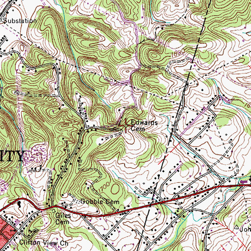 Topographic Map of Edwards Cemetery, TN
