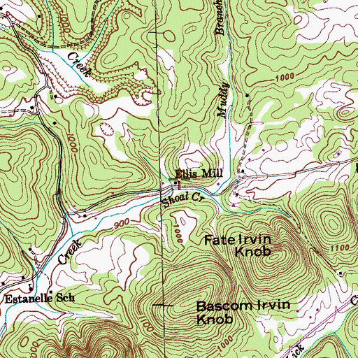 Topographic Map of Ellis Mill, TN