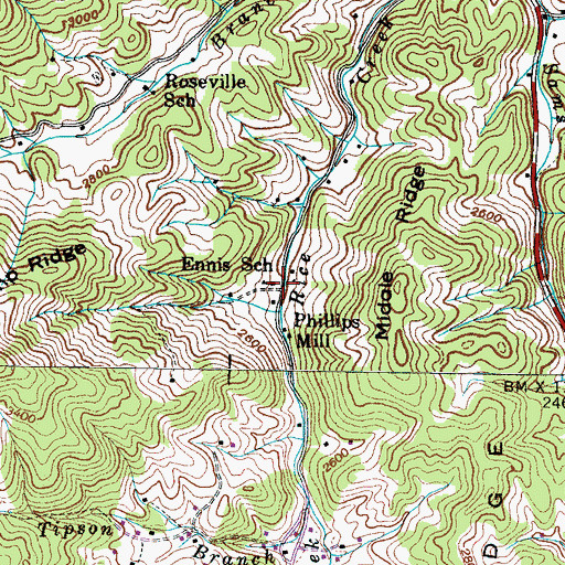 Topographic Map of Ennis School, TN