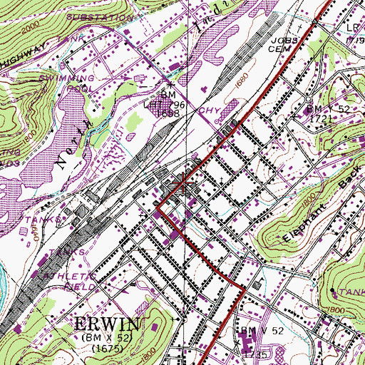 Topographic Map of Erwin, TN