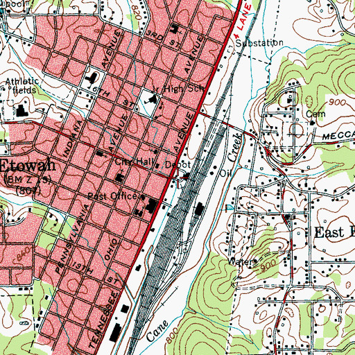 Topographic Map of Etowah, TN