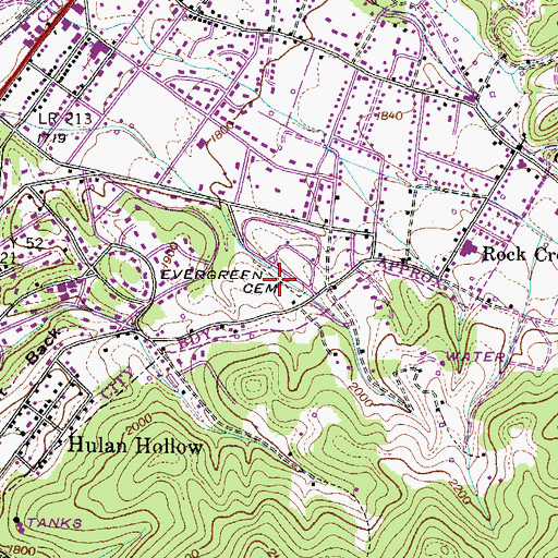 Topographic Map of Evergreen Cemetery, TN