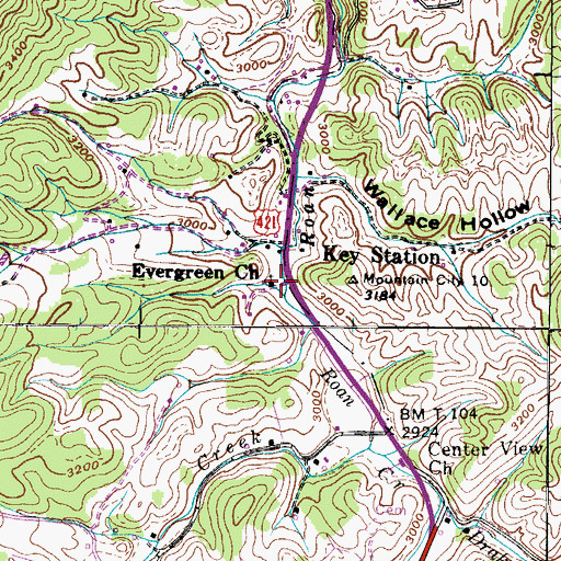 Topographic Map of Evergreen Church, TN