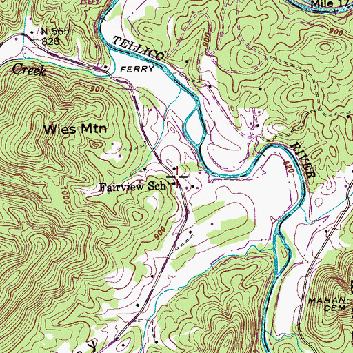 Topographic Map of Fairview School, TN