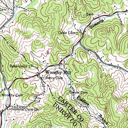 Topographic Map of Fiddlers Branch, TN