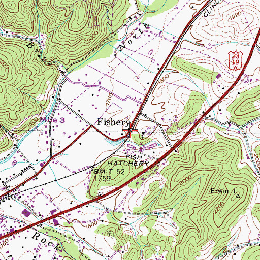 Topographic Map of Fishery, TN