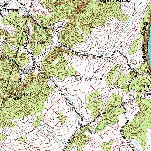Topographic Map of Flarity Cemetery, TN
