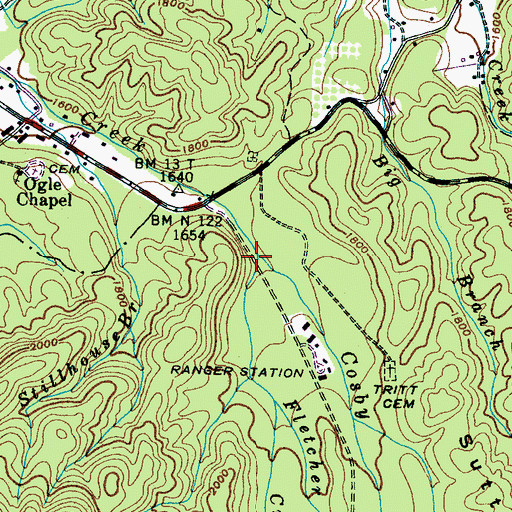 Topographic Map of Fletcher Spring Branch, TN