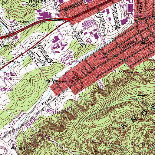 Topographic Map of Flint Street Church, TN