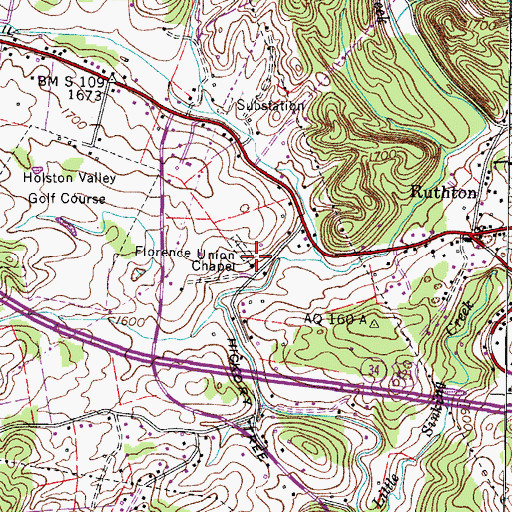 Topographic Map of Florence Union Chapel, TN