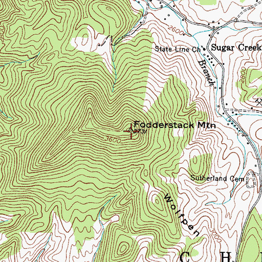 Topographic Map of Fodderstack Mountain, TN