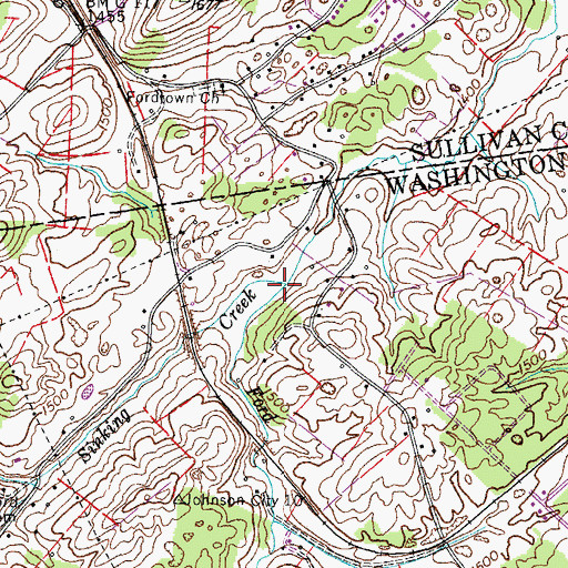Topographic Map of Ford Creek, TN