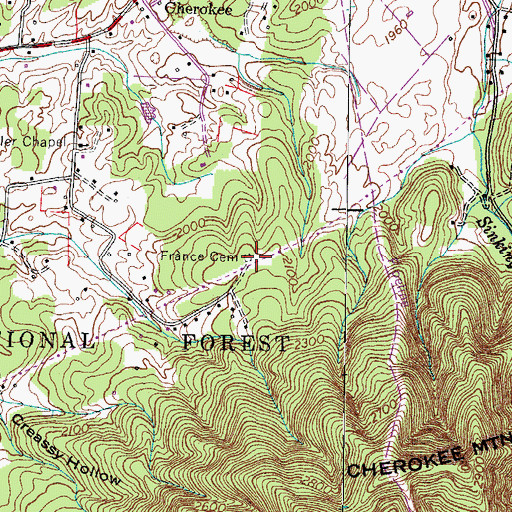 Topographic Map of France Cemetery, TN