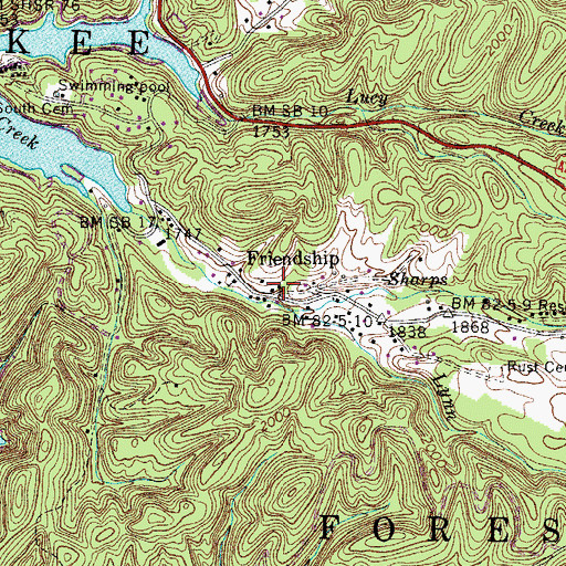 Topographic Map of Friendship, TN