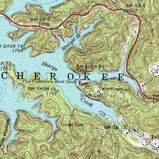 Topographic Map of Friendship Boat Dock, TN