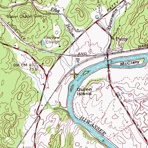 Topographic Map of Frog Hollow Branch, TN