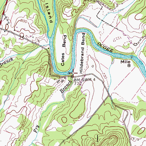 Topographic Map of Fry Branch, TN