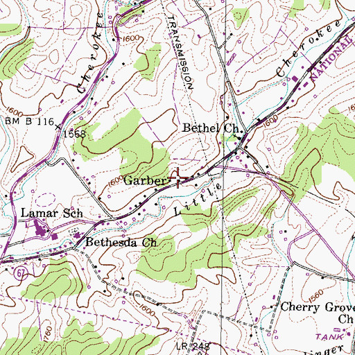 Topographic Map of Garber, TN