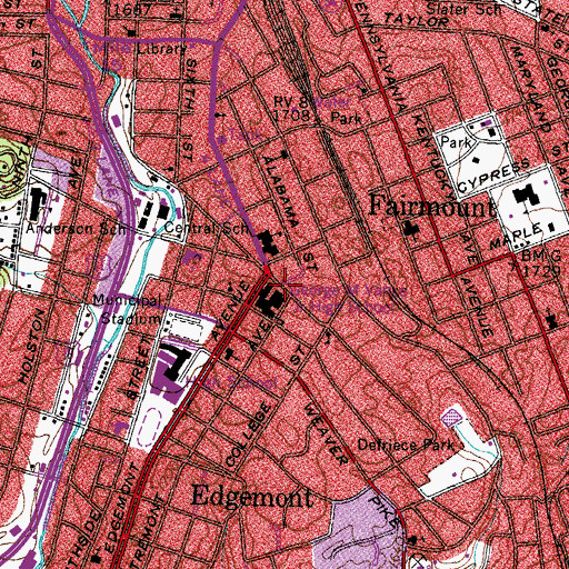 Topographic Map of George M Vance Junior High School, TN