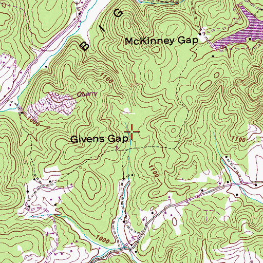 Topographic Map of Givens Gap, TN