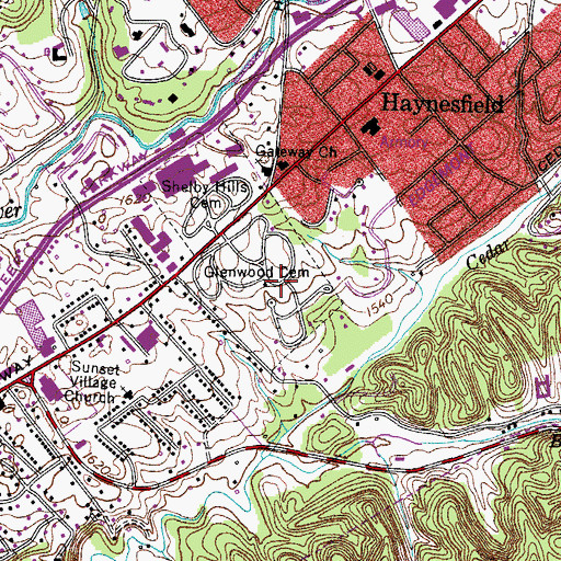 Topographic Map of Glenwood Cemetery, TN