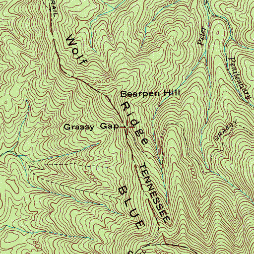 Topographic Map of Grassy Gap, TN