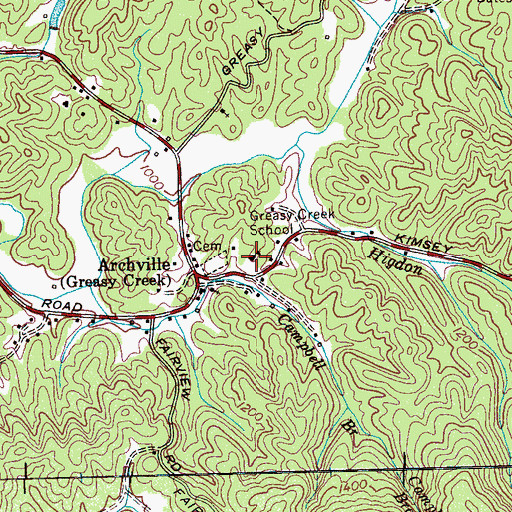 Topographic Map of Greasy Creek School, TN