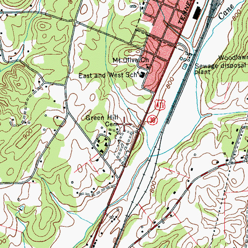 Topographic Map of Green Hill Cemetery, TN