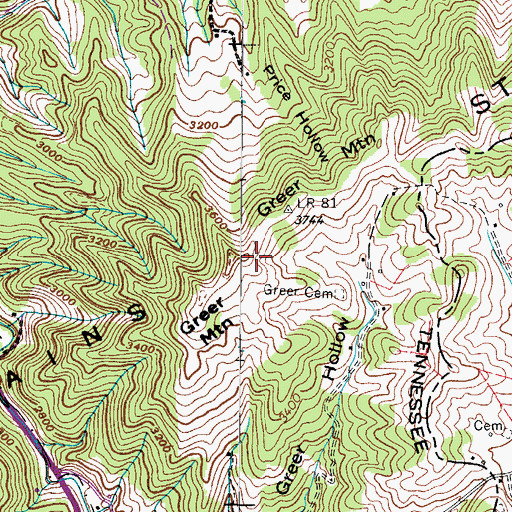 Topographic Map of Greer Mountain, TN