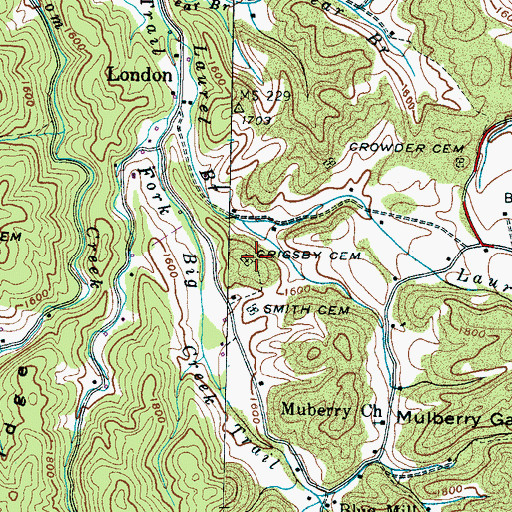 Topographic Map of Grigby Cemetery, TN