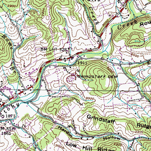 Topographic Map of Grindstaff Cemetery, TN