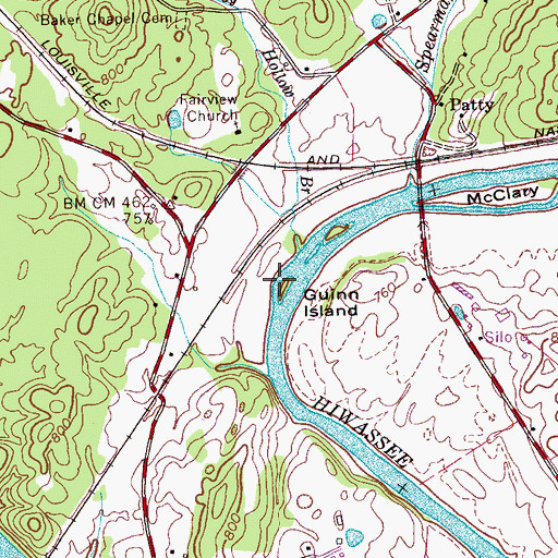 Topographic Map of Guinn Island, TN