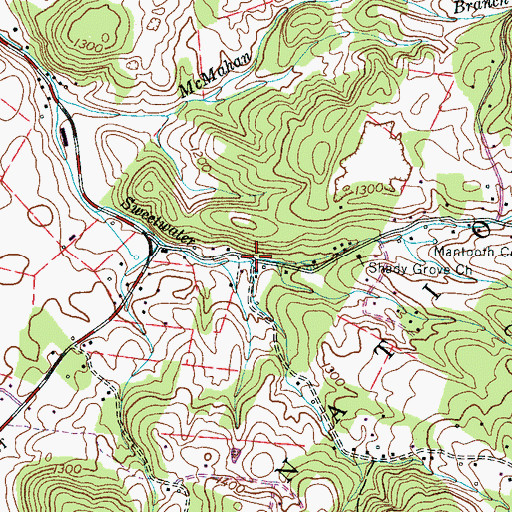 Topographic Map of Halltop Branch, TN