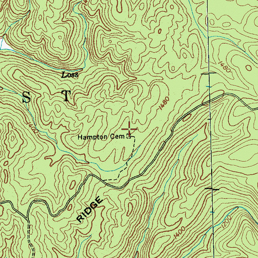 Topographic Map of Hampton Cemetery, TN