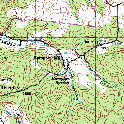 Topographic Map of Hampton Mill, TN
