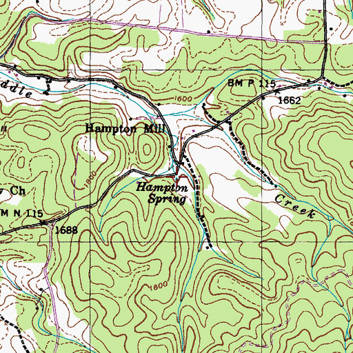Topographic Map of Hampton Spring, TN