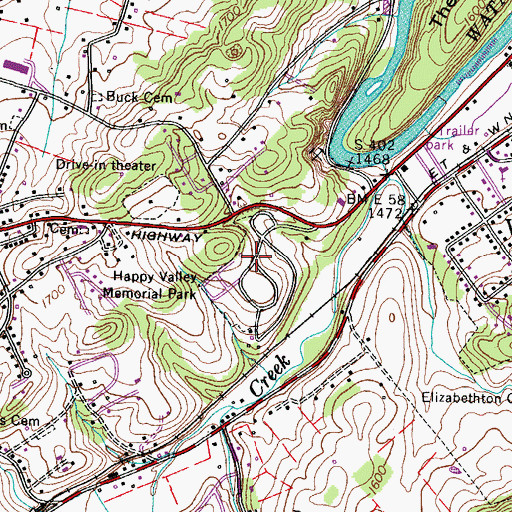 Topographic Map of Happy Valley Memorial Park, TN