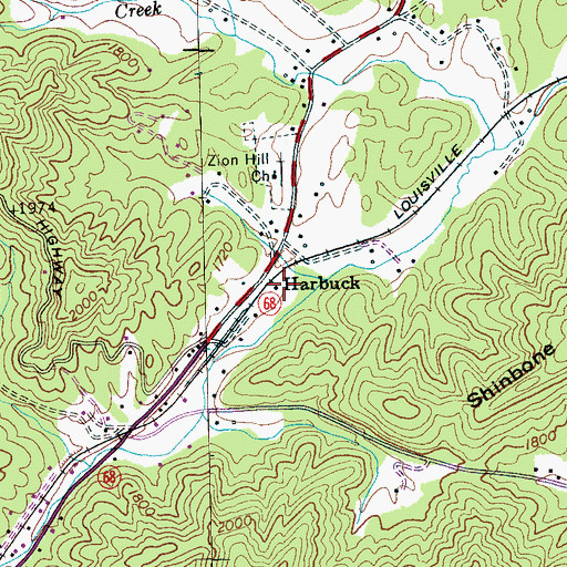 Topographic Map of Harbuck, TN