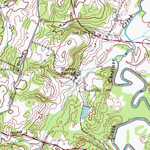 Topographic Map of Harris Spring, TN