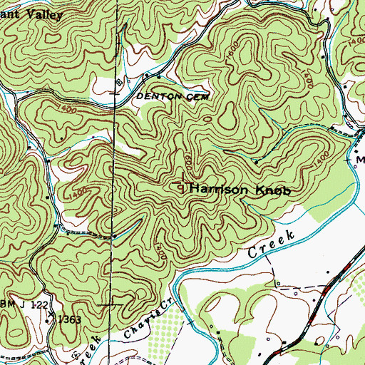 Topographic Map of Harrison Knob, TN