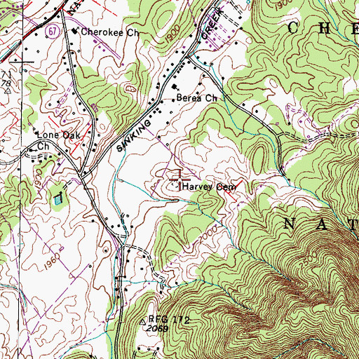 Topographic Map of Harvey Cemetery, TN