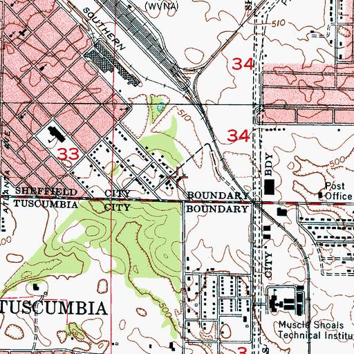 Topographic Map of Church of Christ, AL