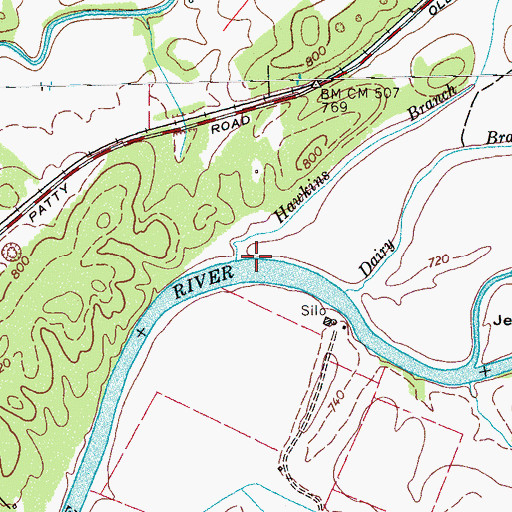 Topographic Map of Hawkins Branch, TN