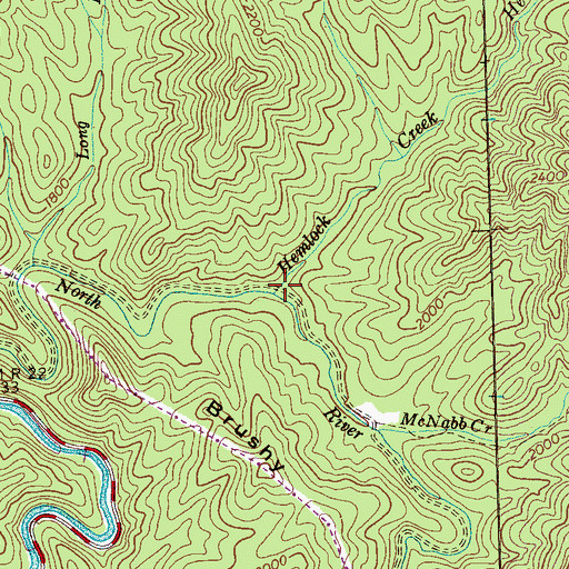 Topographic Map of Hemlock Creek, TN