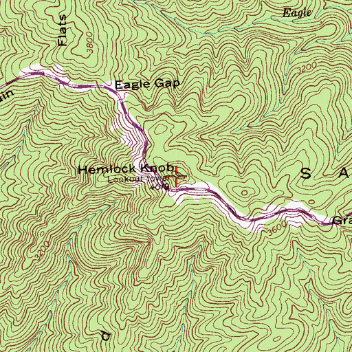 Topographic Map of Hemlock Knob, TN