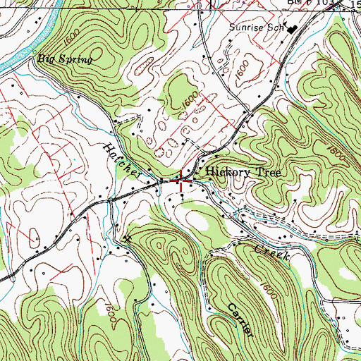 Topographic Map of Hickory Tree, TN